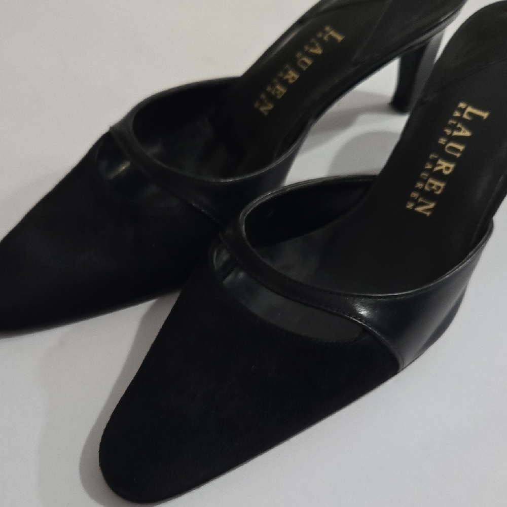 Lauren Ralph Lauren Women's 5.5 Black Suede & Leather Kitten Heel Mules - Picture 16 of 16